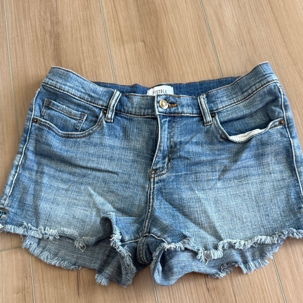 pistola Distressed Light Blue Denim Cutoff Shorts
